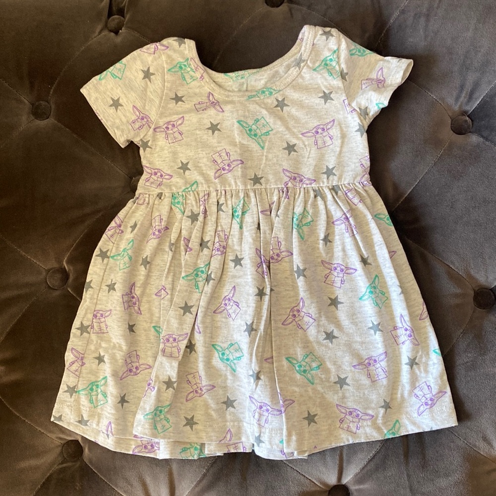 Baby Yoda dress with purple & teal todays & dark gray stars